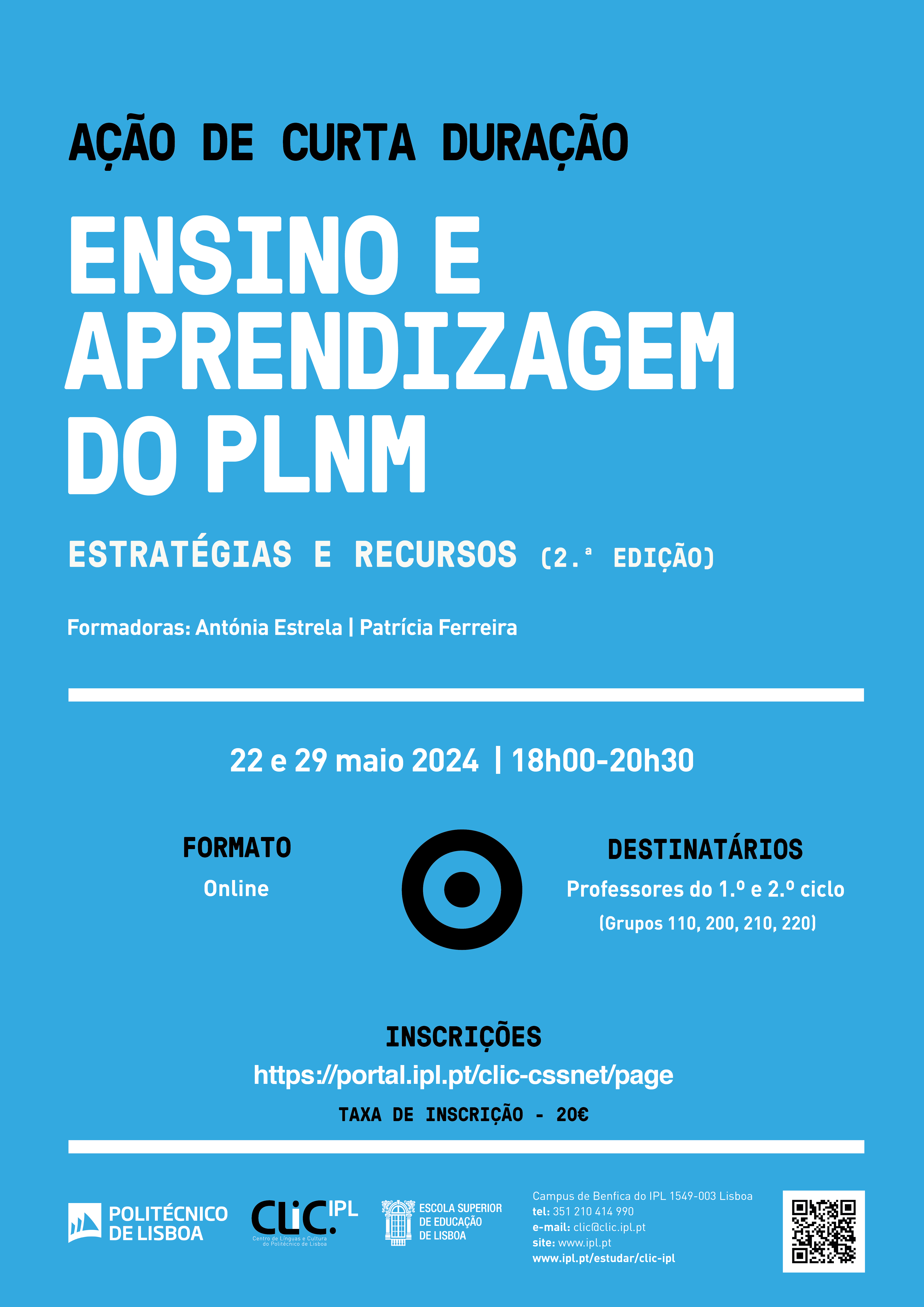 Cartaz - Ensino e aprendizagem do PLNM: estratégias e recursos | 2.ª edição