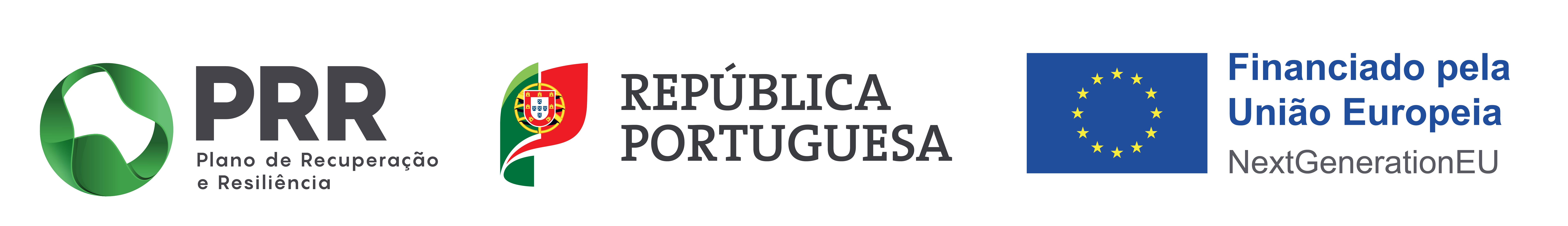 Logos PRR, República Portuguesa e NextGenerationEU