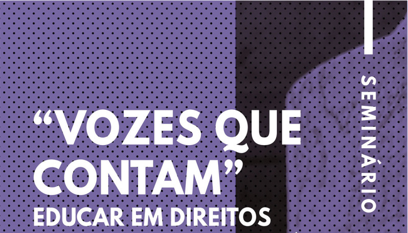 Cartaz com imagem abstrata e filtro roxo com a frase: Seminário "Vozes que contam"