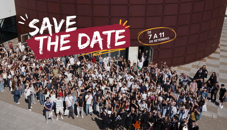 Imagem Save the date com um grupo de estudantes