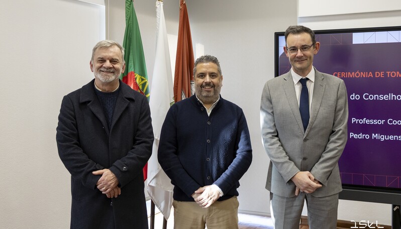 Presidente do IPL, António Belo, Presidente do Conselho de Representantes, Pedro Miguens Matutino e Presidente do ISEL, Professor José Nascimento